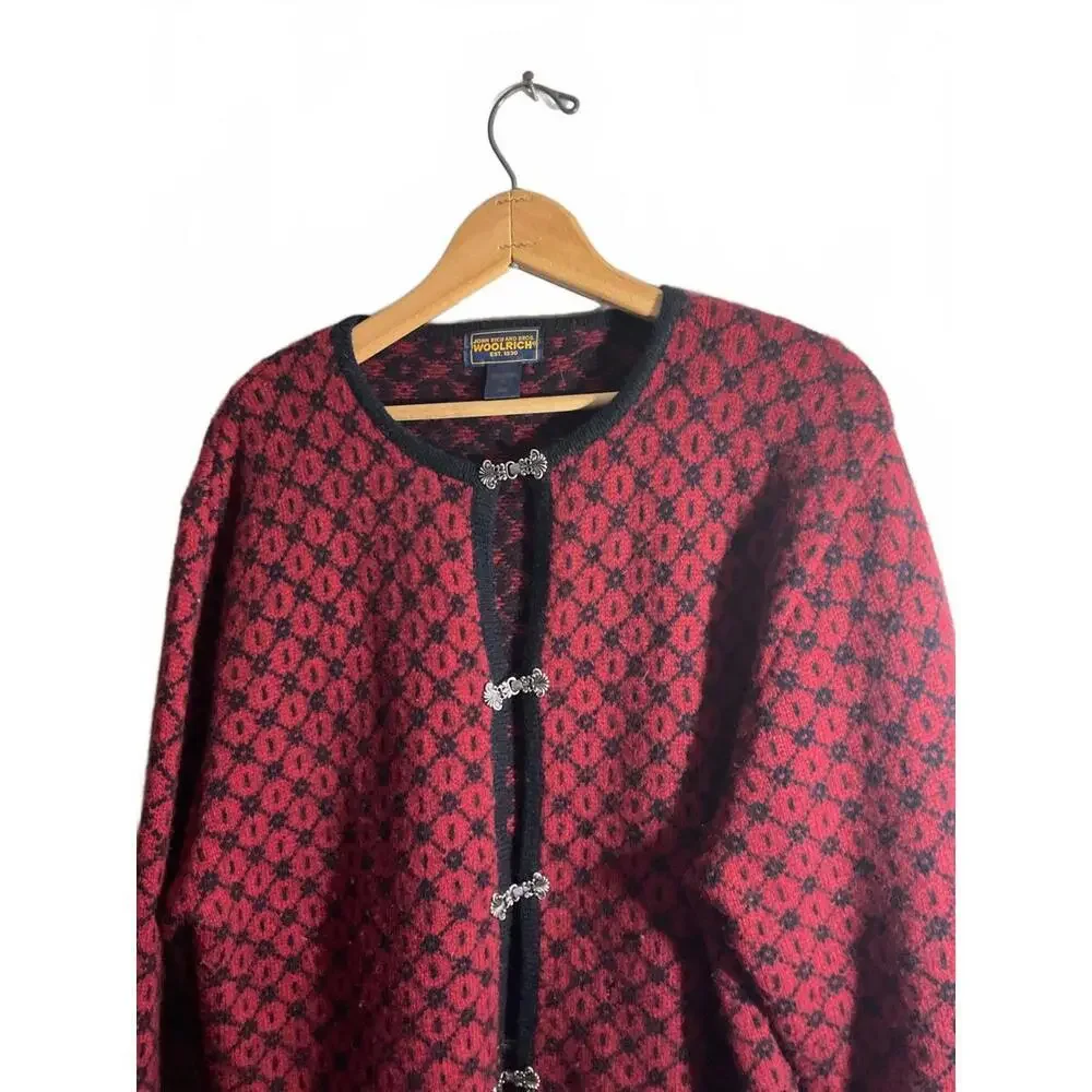 Woolrich Women's Red/Burgundy Embroidered Wool Cardigan Sweater XL - Picture 3 of 9
